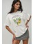 Kadın Kadın %100 Pamuk Bisiklet Yaka Oversize Beyaz Baskılı T-Shirt Yellow 3