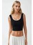 Kadın Fitted Crew Yaka Kontrast Tank Top Busem Collection Siyah 3