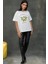 Kadın Kadın %100 Pamuk Bisiklet Yaka Oversize Beyaz Baskılı T-Shirt Yellow 5