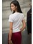 Kadın Kadın Bisiklet Yaka Kısa Kollu Önü Baskılı Pamuklu T-Shirt White 5