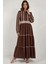 Kadın Çiçekli Tippet Uzun Elbise Brown 3