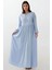 Kadın A-Form Fit ve Bisiklet Yaka Modest Dokulu Elbise Mavi 1