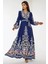 Kadın Baskılı Uzun Kol Kuşaklı Modest Elbise Blue 1