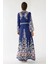 Kadın Baskılı Uzun Kol Kuşaklı Modest Elbise Blue 3