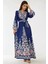 Kadın Baskılı Uzun Kol Kuşaklı Modest Elbise Blue 5