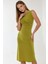 Kadın Vücuda Oturan Bisiklet Yaka Sandy Midi Elbise Zeytin Yeşili 2