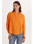 Kadın Slim Fit Dar Kesim Uzun Kollu Klasik Yaka Turuncu Gömlek 4
