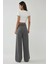 Kadın Yüksek Bel Palazzo Dokuma Pantolon Grey 4