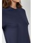 Kadın Yuvarlak Yaka Kısa Kollu Basic Midi Elbise Busem Collection Blue 3