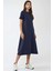 Kadın Yuvarlak Yaka Kısa Kollu Basic Midi Elbise Busem Collection Blue 4