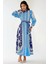 Kadın Baskılı Uzun Kol Kuşaklı Modest Elbise Mavi 2
