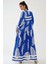 Kadın Baskılı Uzun Kol Viskon Modest Elbise Fas Mavisi 5