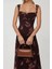 Kadın Kalp Yaka Desenli Maxi Elbise Brown 2