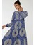 Kadın Baskılı Uzun Kol Viskon Modest Elbise Lacivert 6