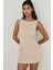 Kadın İçi Şortlu Cep Kapaklı Dar Mini Elbise Natural 1