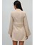Kadın Şık V Yaka Uzun Kollu Mini Elbise Fildişi Doğal 4