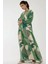 Kadın Baskılı Uzun Kol Viskon Modest Elbise Adaçayı Yeşili 4