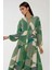 Kadın Baskılı Uzun Kol Viskon Modest Elbise Adaçayı Yeşili 5