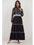 Kadın Çiçekli Tippet Uzun Elbise Black 3