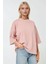Kadın Rahat Kesim Bisiklet Yaka Tişört Toz Pembe 1