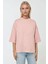 Kadın Rahat Kesim Bisiklet Yaka Tişört Toz Pembe 2