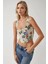Kadın Kare Yaka Çiçek Desenli Gipeli Crop Top Çok Renkli 3