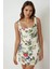Kadın Kare Yaka ve Çiçekli Desenli Bodycon Mini Elbise Çok Renkli 2