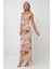Kadın Degaje Yaka Desenli Maxi Tül Elbise Multicolor 4