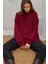 Kadın Rahat Bisiklet Yaka Triko Kazak Bordo Kırmızı 1