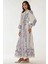 Kadın Baskılı Uzun Kol Kemerli Modest Elbise Çok Renkli 4