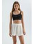 Kadın Keten Yüksek Bel Elastik Bel Şort White 1