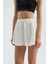 Kadın Keten Yüksek Bel Elastik Bel Şort White 3