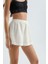 Kadın Keten Yüksek Bel Elastik Bel Şort White 4