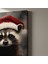 Kışın Noel Şapkalı Rakun Tablosu 5