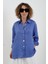 Mavi Düğme Detay Naturel Keten Gömlek 1