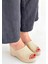 Tlay Bej Hasır Dokumalı Dolgu Topuk Terlik 1