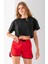 Kadın Beli Ayarlanabilir Kurdele Nakışlı Deniz Şortu Kırmızı - 25Y 5402 1