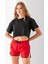 Kadın Beli Ayarlanabilir Kurdele Nakışlı Deniz Şortu Kırmızı - 25Y 5402 5