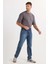 Erkek Regular Fit %100 Pamuk Yan Cepli Baggy Lacivert Jean Kot Pantolon 4
