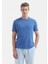 Mavi Düz Bisiklet Yaka %100 Pamuk T-Shirt 1