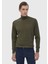 Haki Tam Balıkçı Yaka Düz Örgü Yün Karışımlı Triko Kazak 1