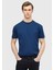 Indigo Düz Bisiklet Yaka %100 Pamuk T-Shirt 1