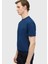 Indigo Düz Bisiklet Yaka %100 Pamuk T-Shirt 3