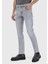 Gri Düz Slim Fit Denim Pamuk Karışımlı Pantolon 2