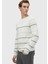 Ekru Bisiklet Yaka Çizgili Yün Karışımlı Triko Kazak 1