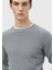 Gri Bisiklet Yaka Jakarlı Yün Karışımlı Triko Kazak 4
