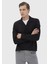 Siyah Polo Yaka Jakarlı Sweatshırt 1