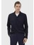 Lacivert Polo Yaka Jakarlı Sweatshırt 1
