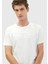 Beyaz Baskılı Bisiklet Yaka %100 Pamuk T-Shirt 3