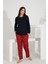 %100 Pamuk Uzun Kol Manşetli Cepli Kadın Pijama Takımı 98515-516 2